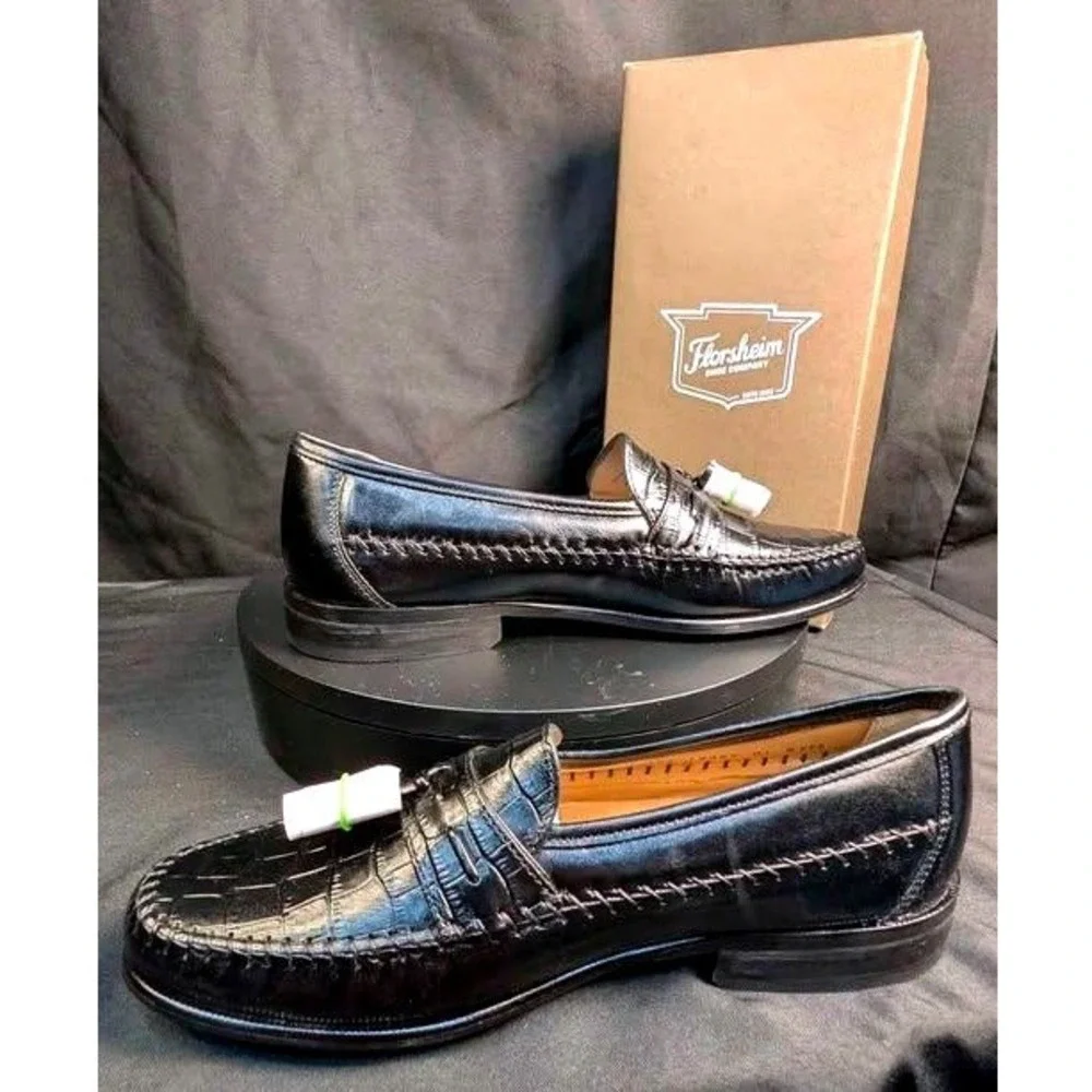 Florsheim Pisa Black Croc Print Tassel Loafers~18469-01 ~Sz 8 3E Extra Wide~NIB - Picture 2 of 15